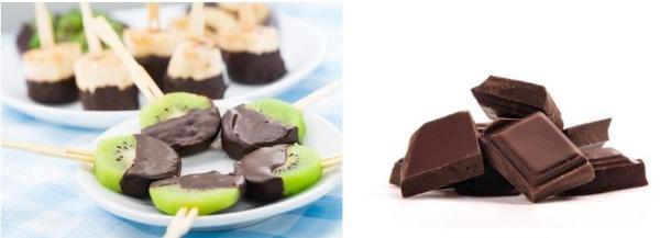 Gezonde traktatie fruit met pure chocolade Gezonde traktatie fruit met pure chocolade