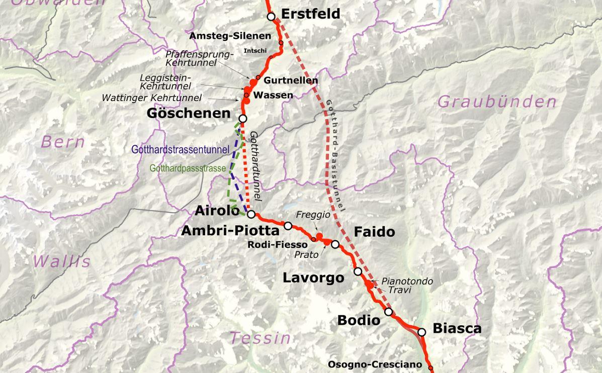 Gotthardtunnel kaart