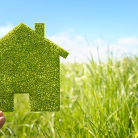 Duurzaamheidshypotheek en rentekorting Groen huis met gras als achtergrond