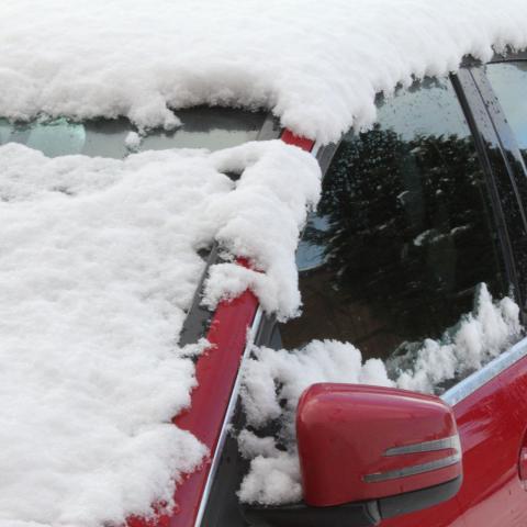 autoruit bedekt met sneeuw