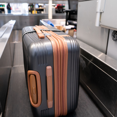 Koffer op bagageband met kofferriem