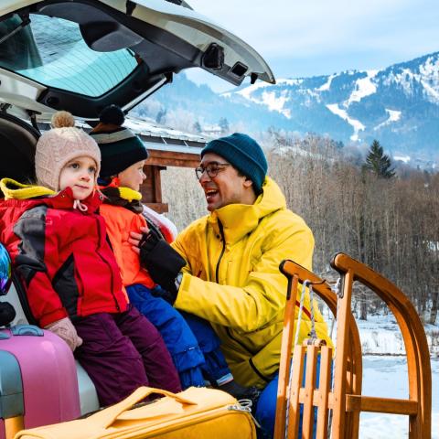 familie op wintersport